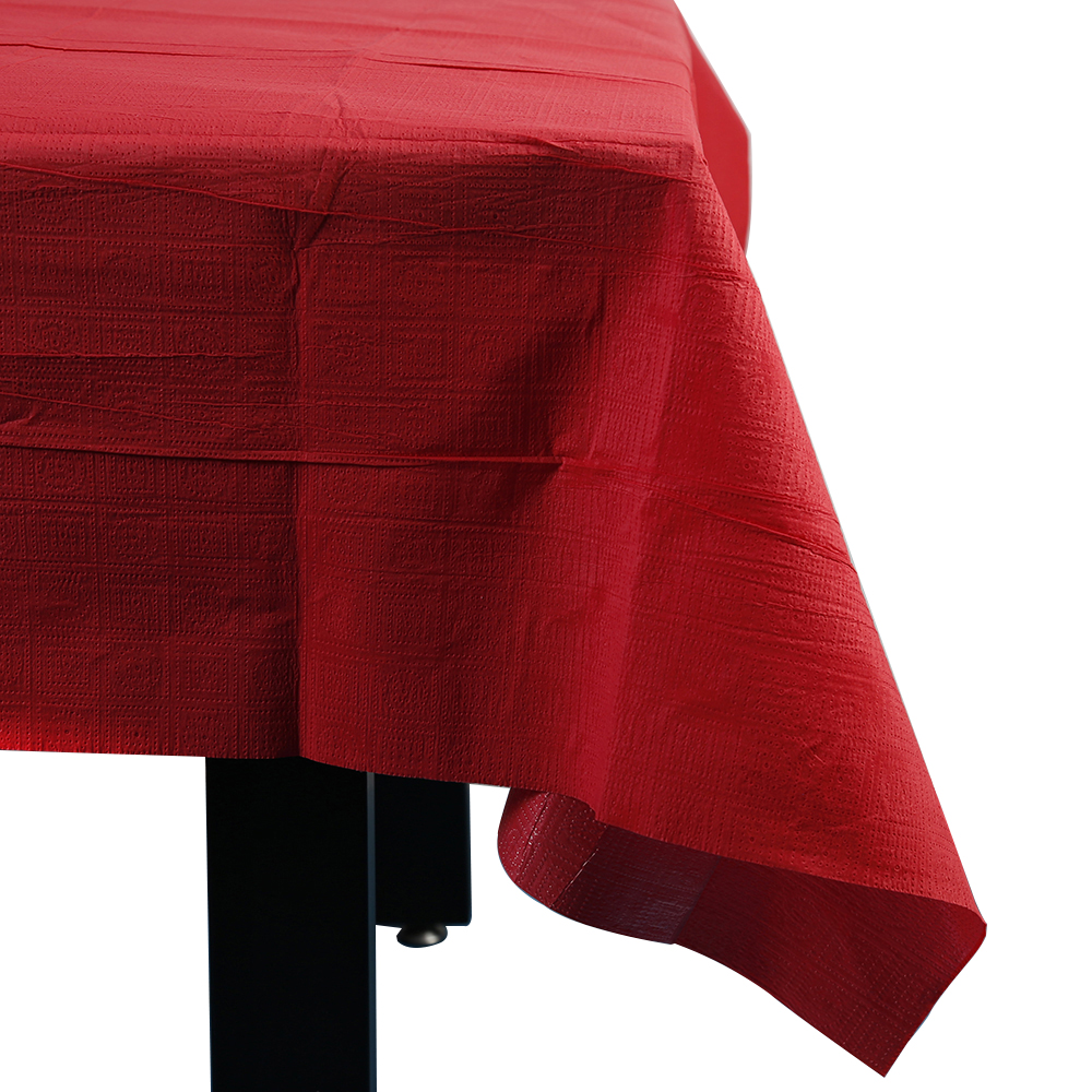 Red tissue paper tablecloth