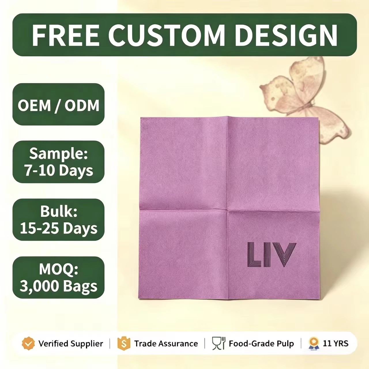 Premium Foil Stamped Airlaid Napkins, Dust-Free Linen Like D