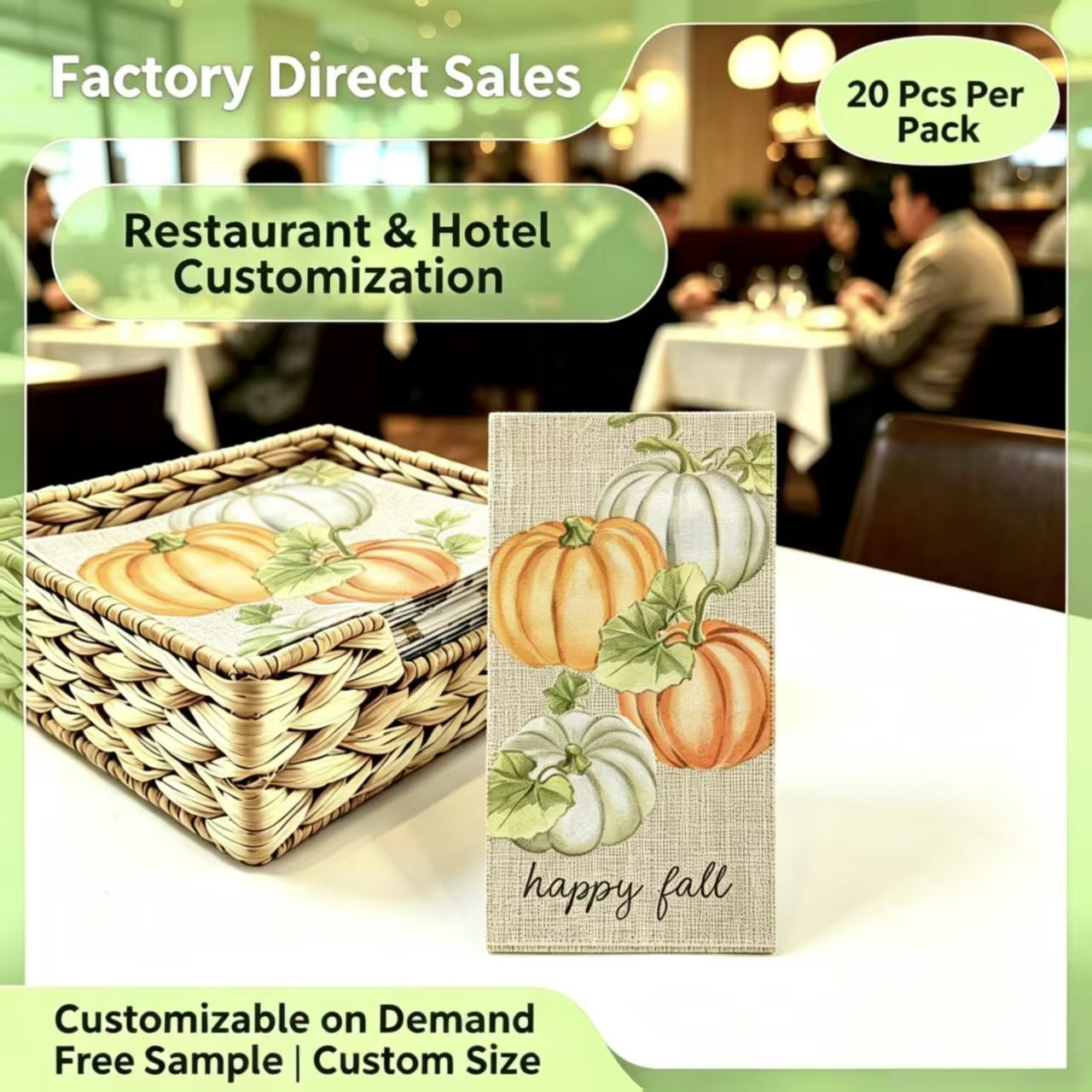 Customizable High-Quality Disposable Pumpkin Printed Napkins