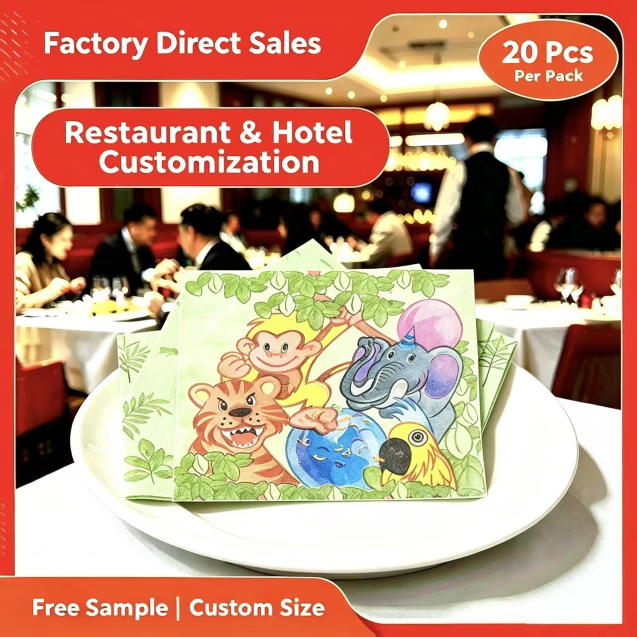 Cute Forest Animal Printed 3 Ply Dinner Napkins Bag Style 6