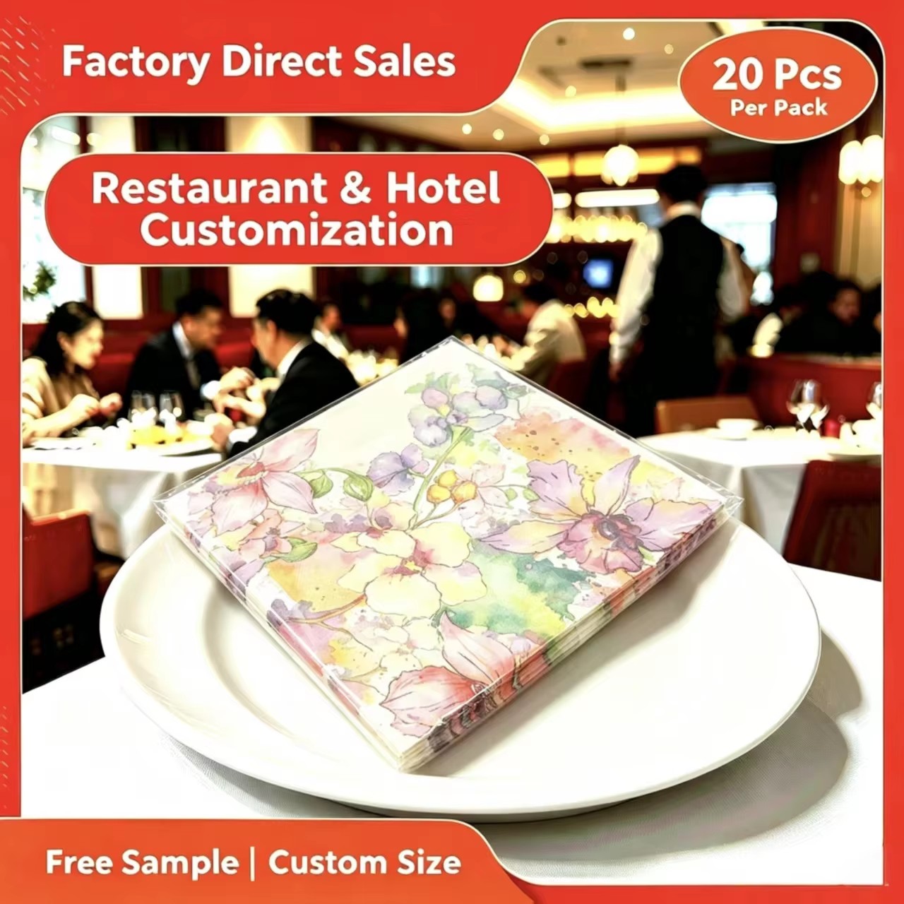3 Ply Butterfly Flower Cocktail Napkins Bag Style Printed Di