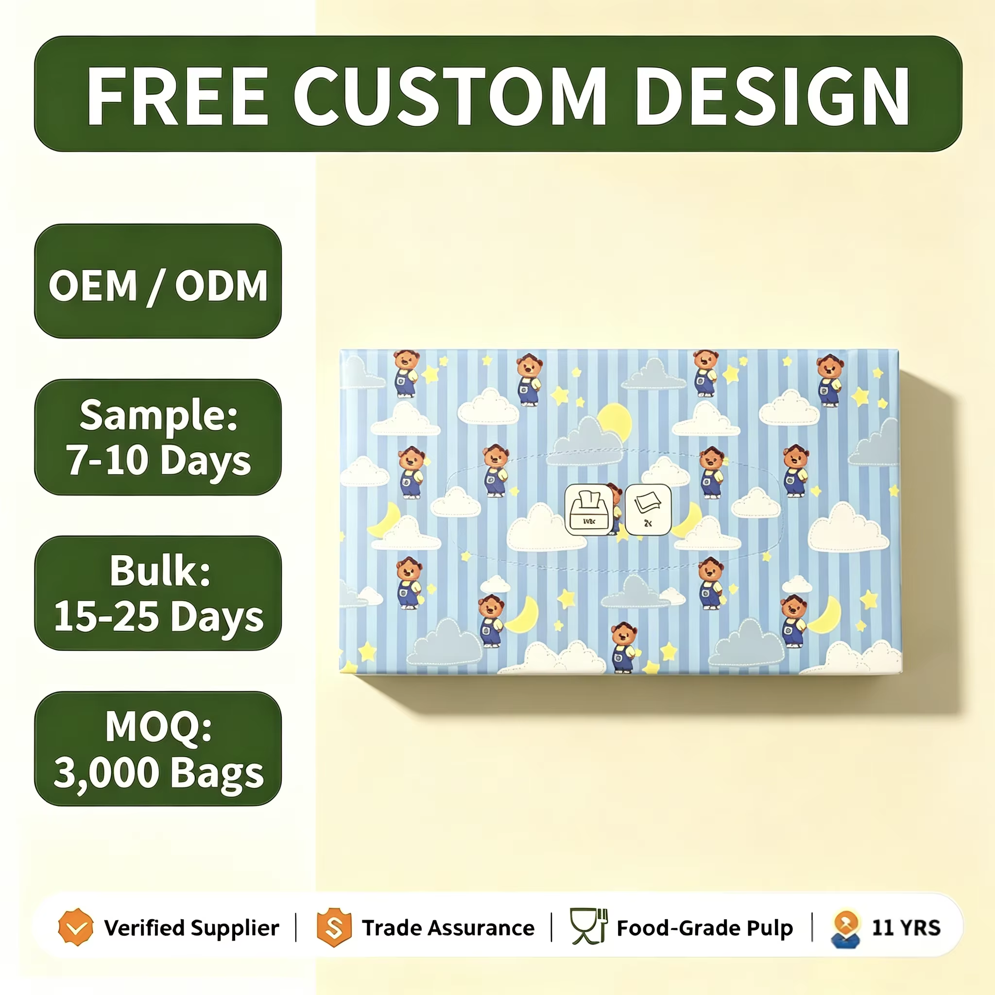 OEM ODM Custom Pattern Box Extraction Napkins 2 Layer Printe