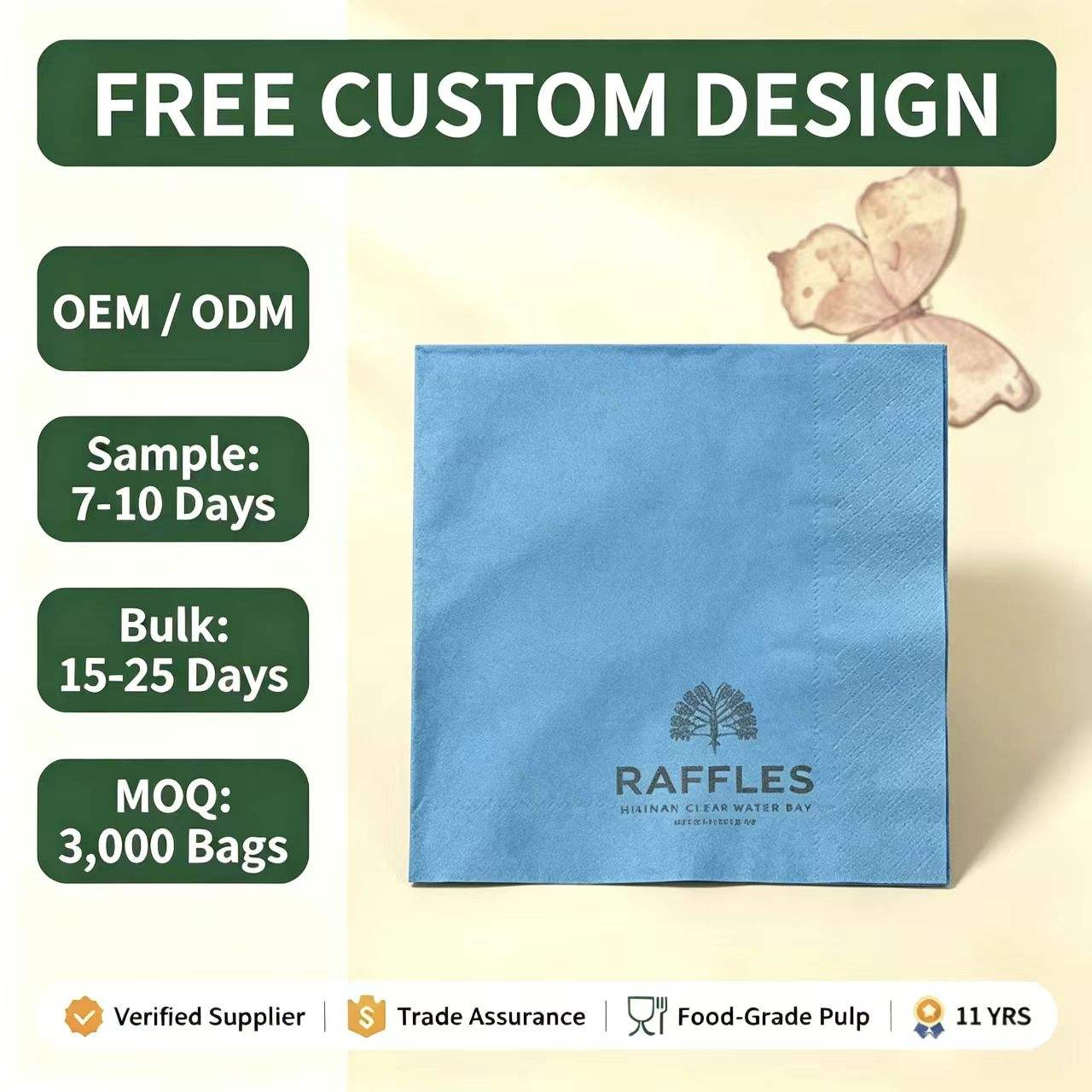 Customized Personalized Dust-free Paper Napkins Colored Avia